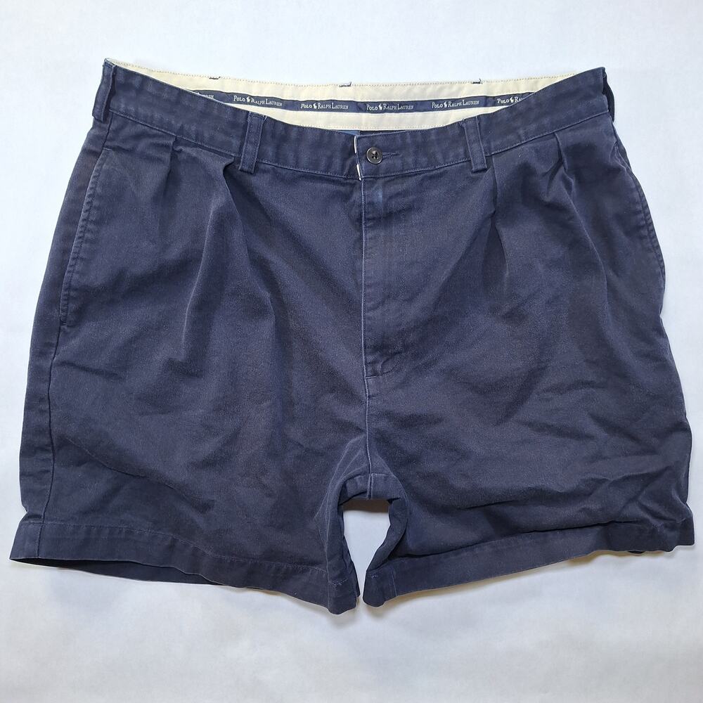 Vintage 90s Polo Ralph Lauren Andrew Shorts Mens 35 Blue Chino Pleated Cotton